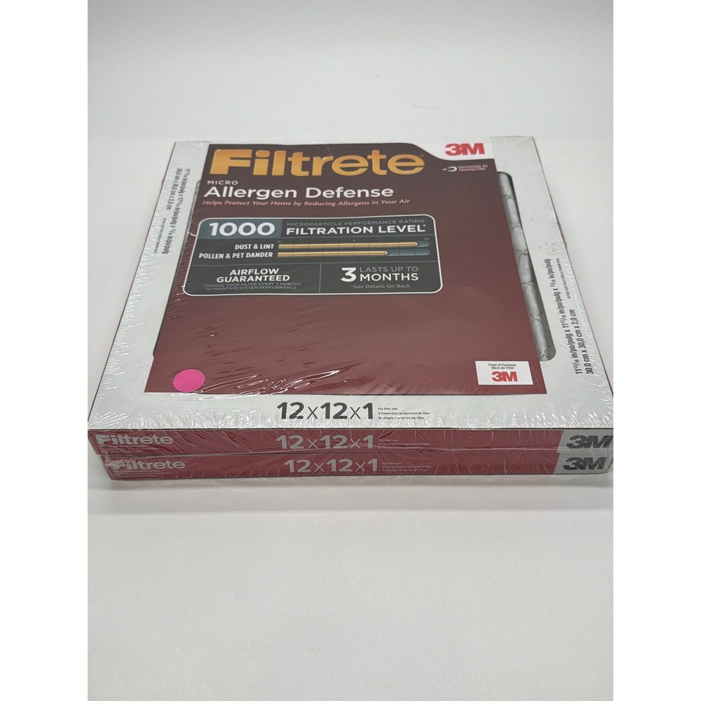 3M Filtrete 12x12x1 Allergen Defense HVAC Air Filter 1000 MPR MERV 11 2-Pack